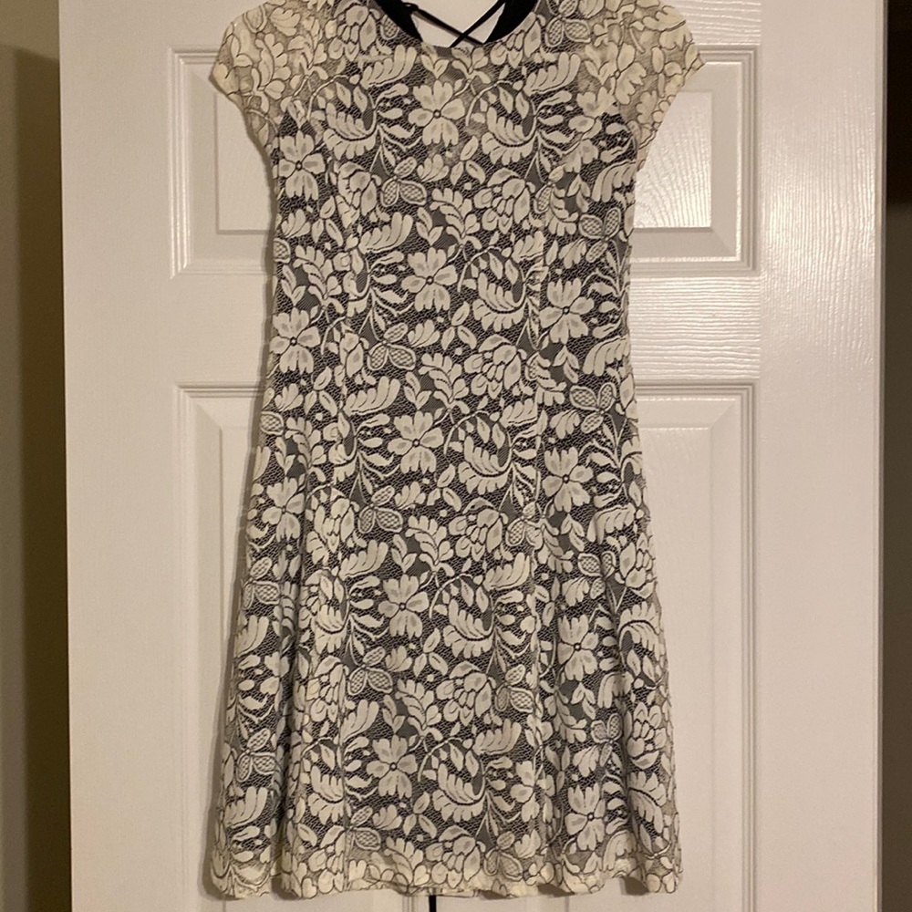 Black and white floral lace dress